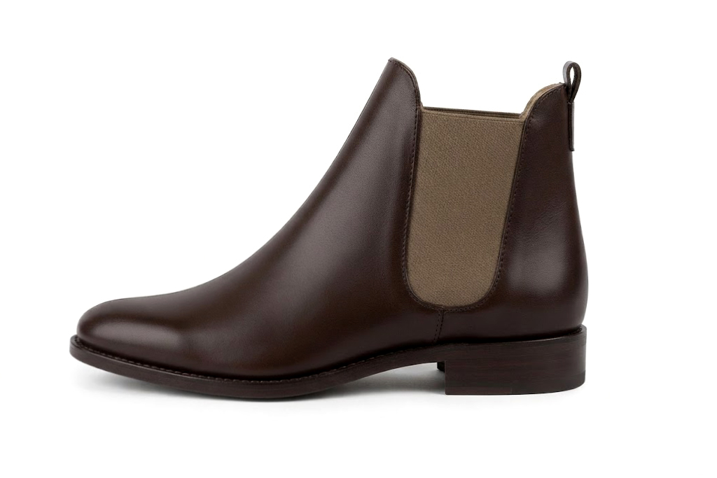 Elevate your look with solid-color leather Chelsea boots featuring sleek elastic side panels and effortless Parisian elegance, in dark brown and taupe leather with round toe and leather sole - Florence KOOIJMAN